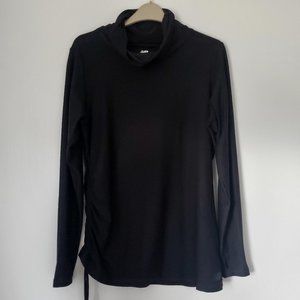 NEW BALANCE High Mock Neck Running Top Side Ruched + Side Tie Thumb Holes Yoga